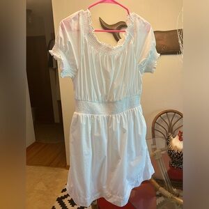 $118 J Crew white summer dress with short sleeves and smocking and pockets. Sz M
